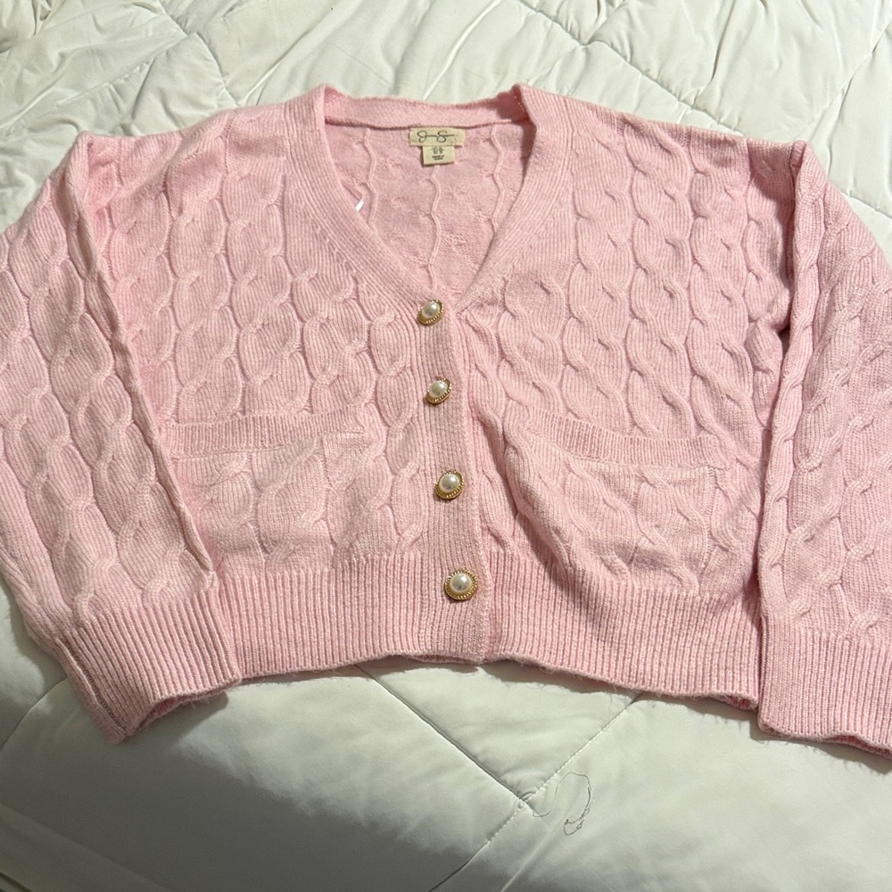 Jessica Simpson Light Pink Button-Up Cable Knit Cardigan